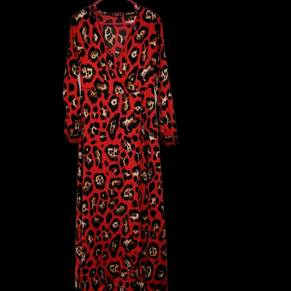 Shein Leopard Print Wrap Maxi Dress size Small
